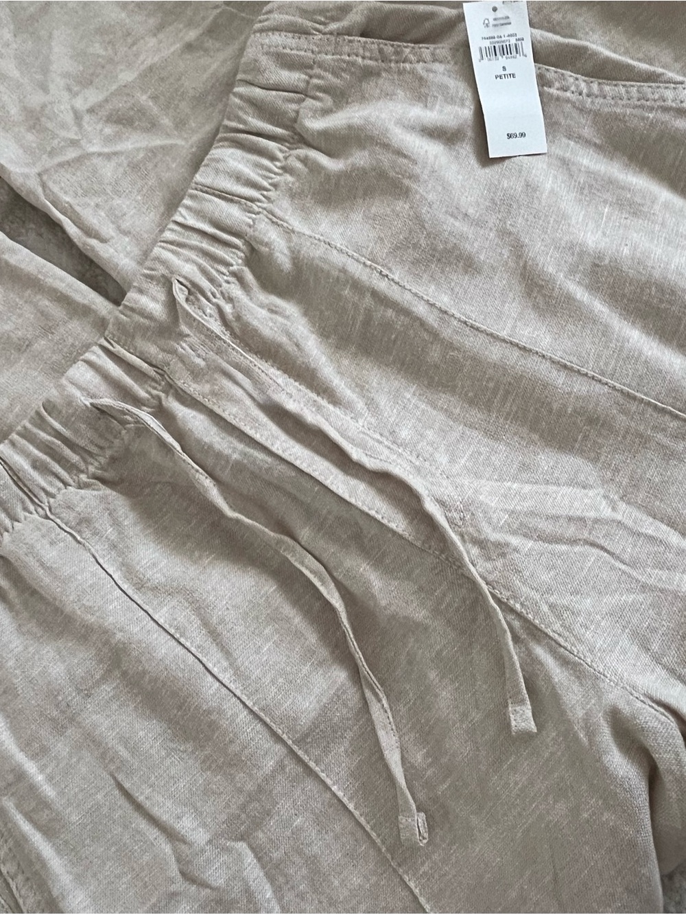 GAP Beige Linen Drawstring Wide-Leg Pants